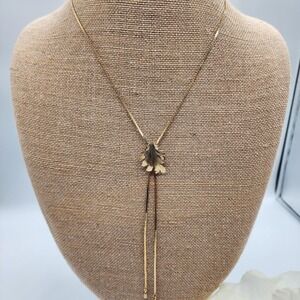 Park Lane Signed Leaf Bolo Slide Pendant Necklace Vintage Lariat Gold Tone